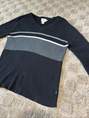 Calvin Klein Jeans Ribbed Color Block V-Neck Sweater Size Small 100% Cotton